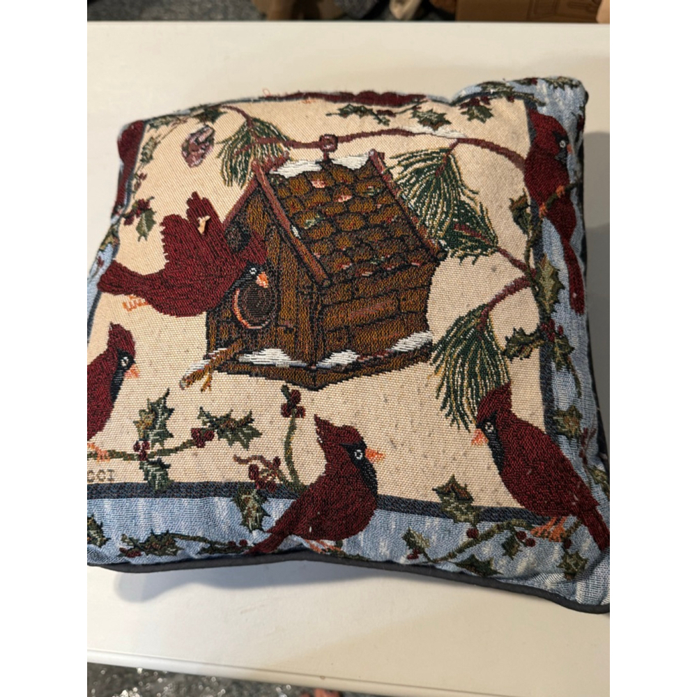 Unbranded Accent Pillow One Size Beige Red Cardinal Birdhouse Design